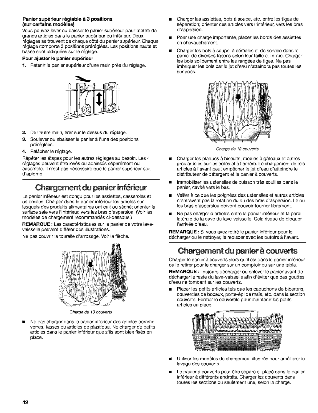 Kenmore 665.16522, 665.16529 manual Ohargement du partier inf Heur, Chargement du partier couverts, Sur certains modules 
