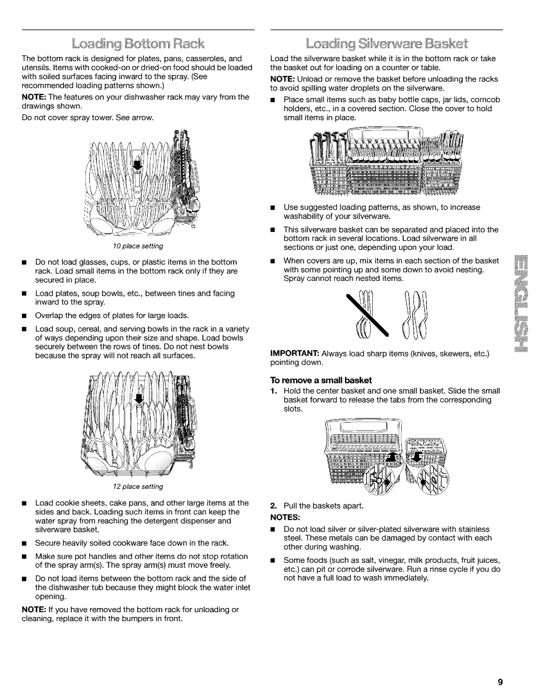 Kenmore 665.15522, 665.16529, 665.16522, 665.15529 manual Place setting 