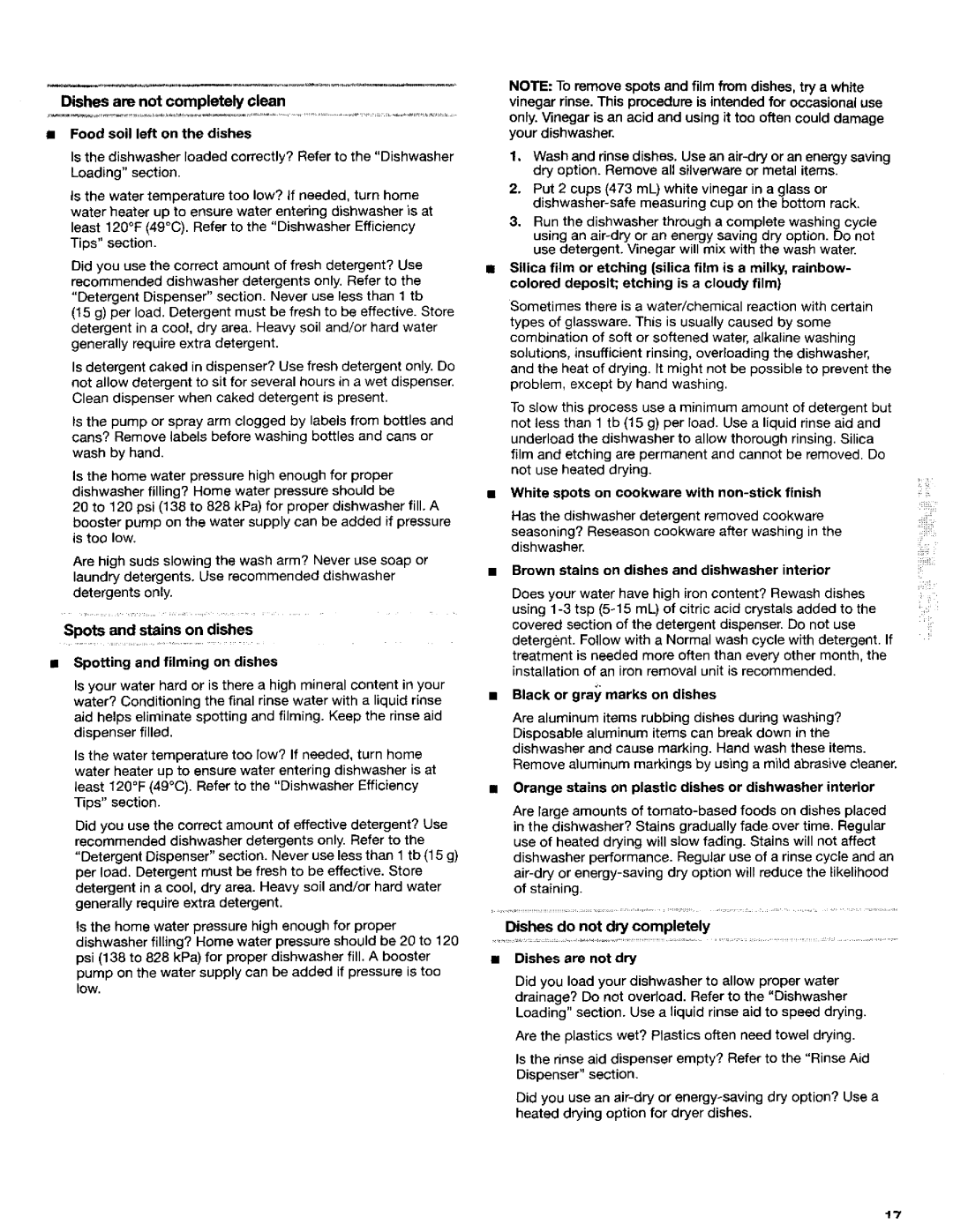 Kenmore 665.16654 Spots and stains on dishes Spotting and filming on dishes, White spots on cookware with non-stick finish 