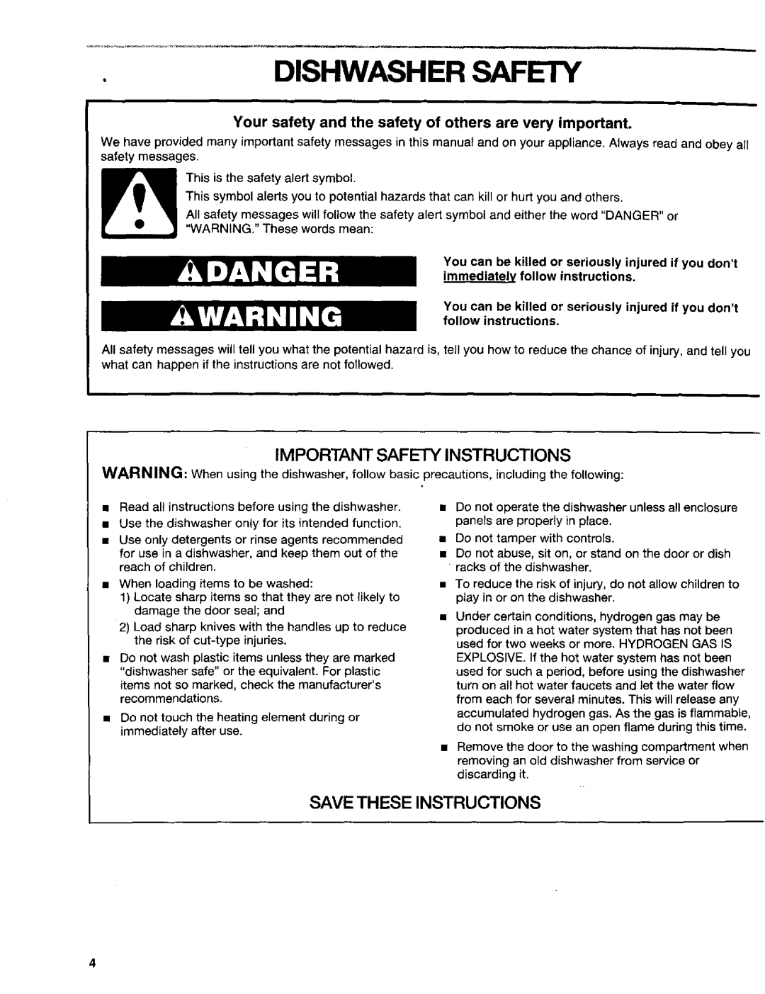 Kenmore 665.16659, 665.16652, 665.16654 manual Dishwasher Safety, Important Safety Instructions 