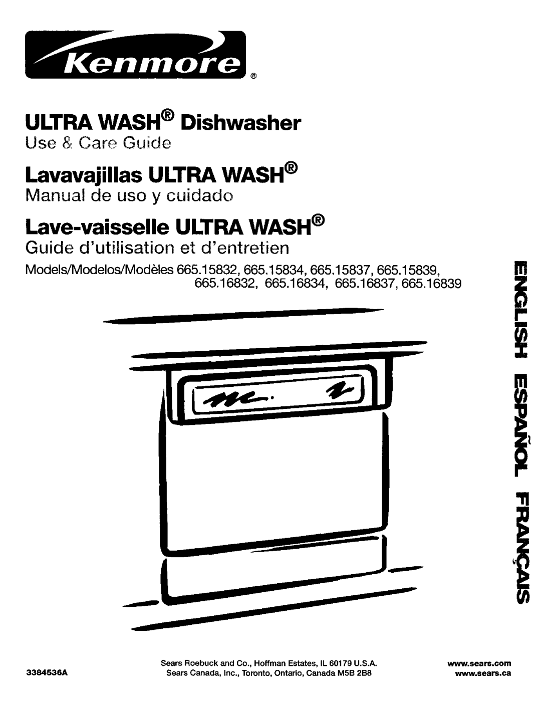 Kenmore 665.15839 manual ULTRA WASH Dishwasher, Lavavajillas ULTRA WASH, Lave-vaisselleULTRA WASH, Use & Care Guide 
