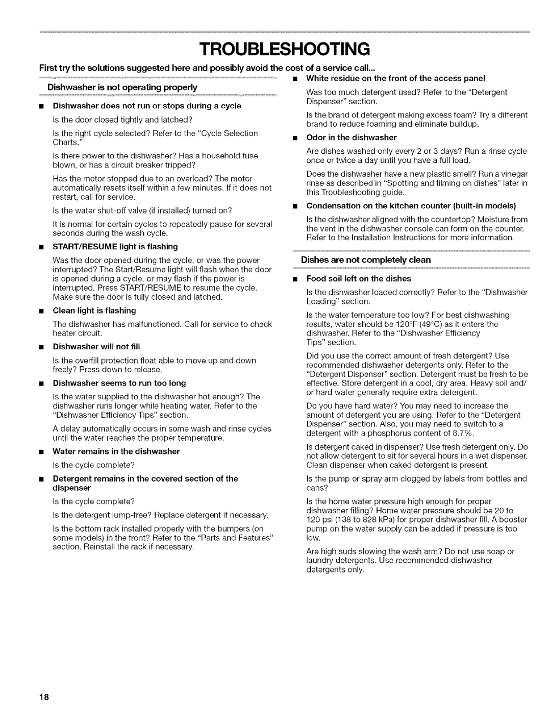 Kenmore 665.1602, 665.1703, 665.1702, 665.1603 manual Troubleshooting 