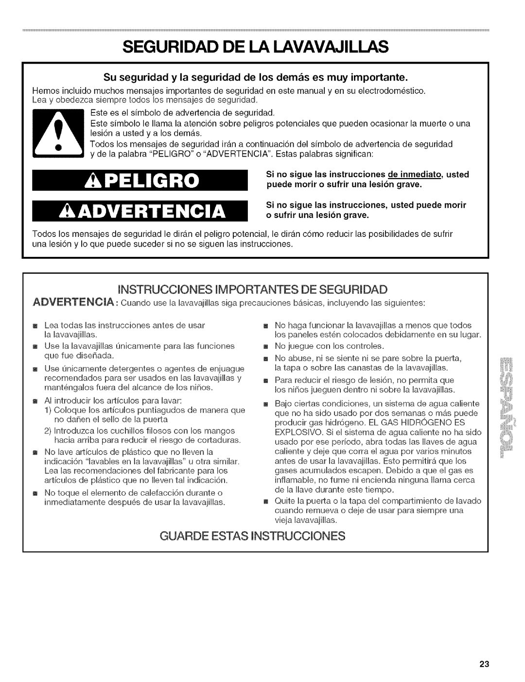 Kenmore 665.1603, 665.1703 manual Seguridad DE LA Lavavajillas, Su seguridad y la seguridad de los demf=s es muy importante 