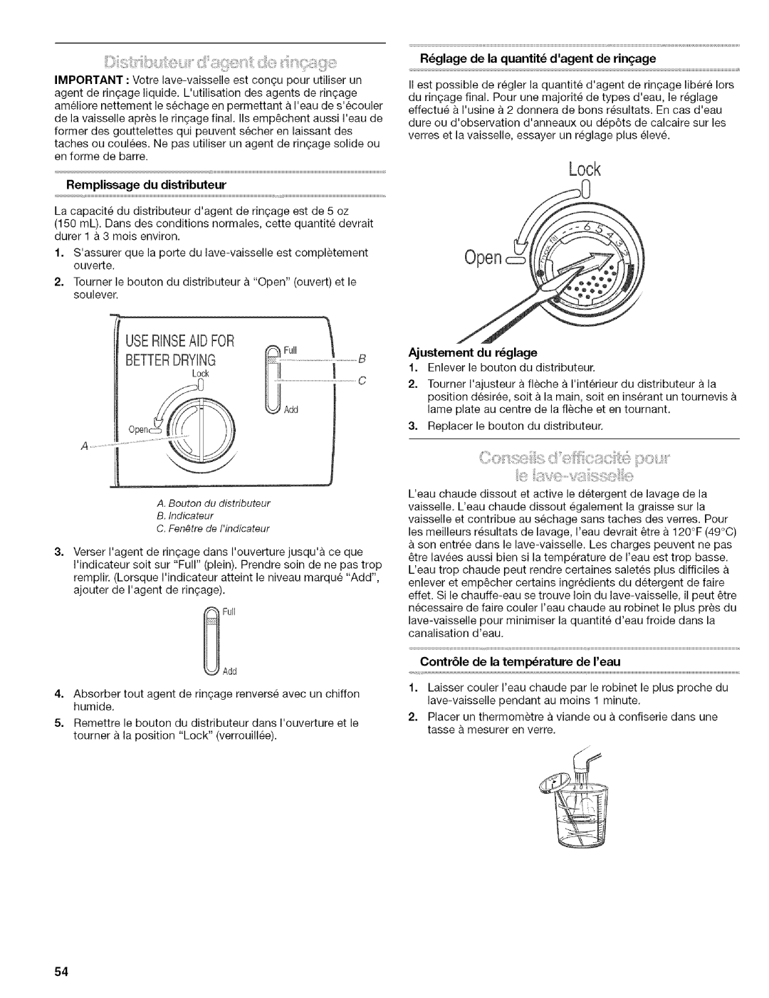 Kenmore 665.1602, 665.1703, 665.1702, 665.1603 manual Userinseaidfor, Contr61e de la temperature de Ieau 