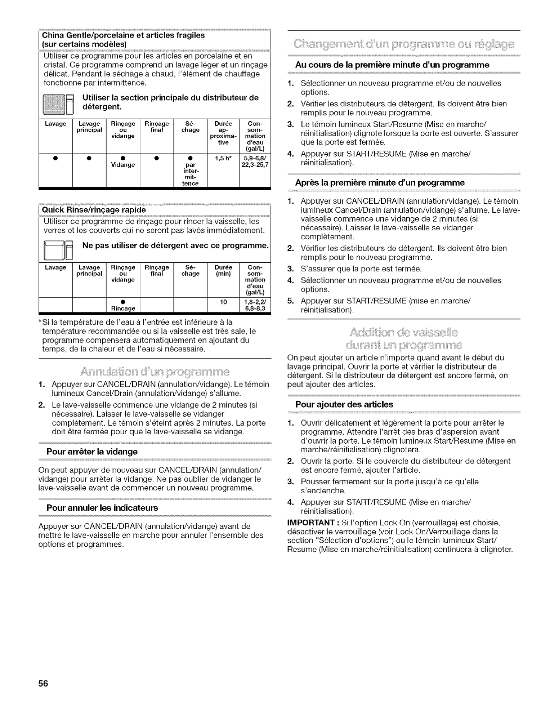 Kenmore 665.1703, 665.1702, 665.1602, 665.1603 manual Pour annuler les indicateurs 