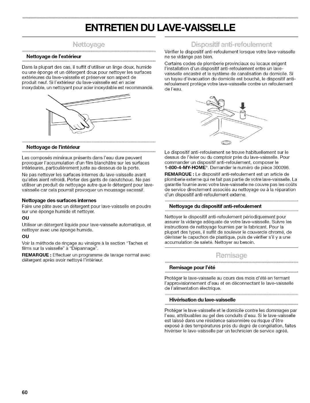 Kenmore 665.1703, 665.1702, 665.1602, 665.1603 manual Entretien DU LAVE-VAISSELLE, Nettoyage du dispositif anti-refoulement 