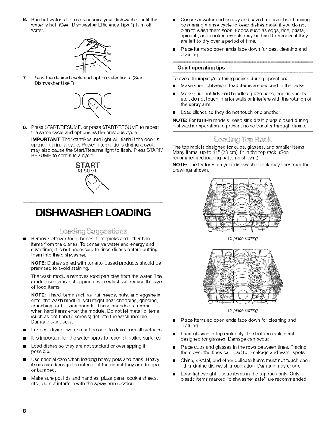 Kenmore 665.1703, 665.1702, 665.1602, 665.1603 manual Dishwasher Loading, Quiet operating tips 