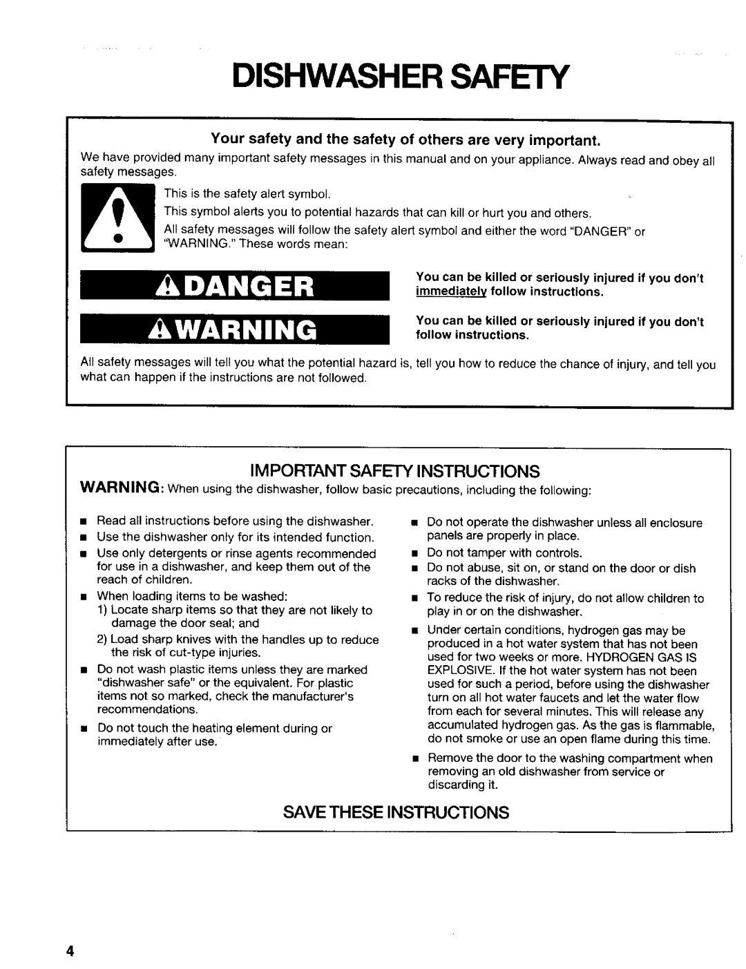 Kenmore 665.17422, 665.17425 manual Dishwasher Safety, Im Portant Safety Instructions, Save These Instructions 
