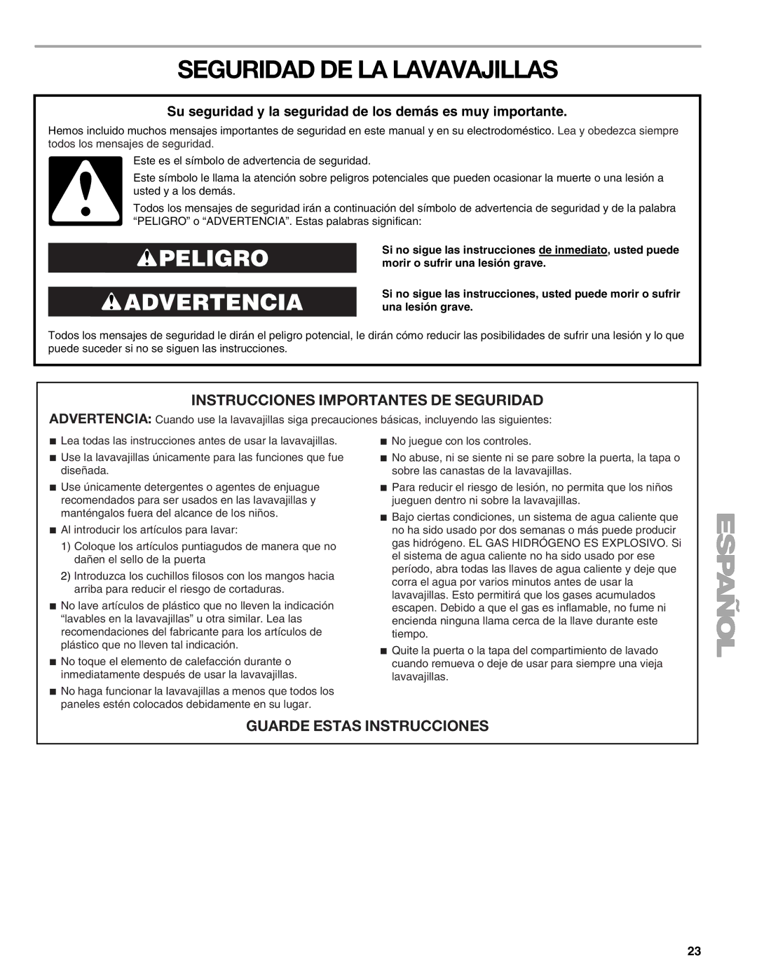 Kenmore 665.1776 manual Seguridad DE LA Lavavajillas, Su seguridad y la seguridad de los demás es muy importante 