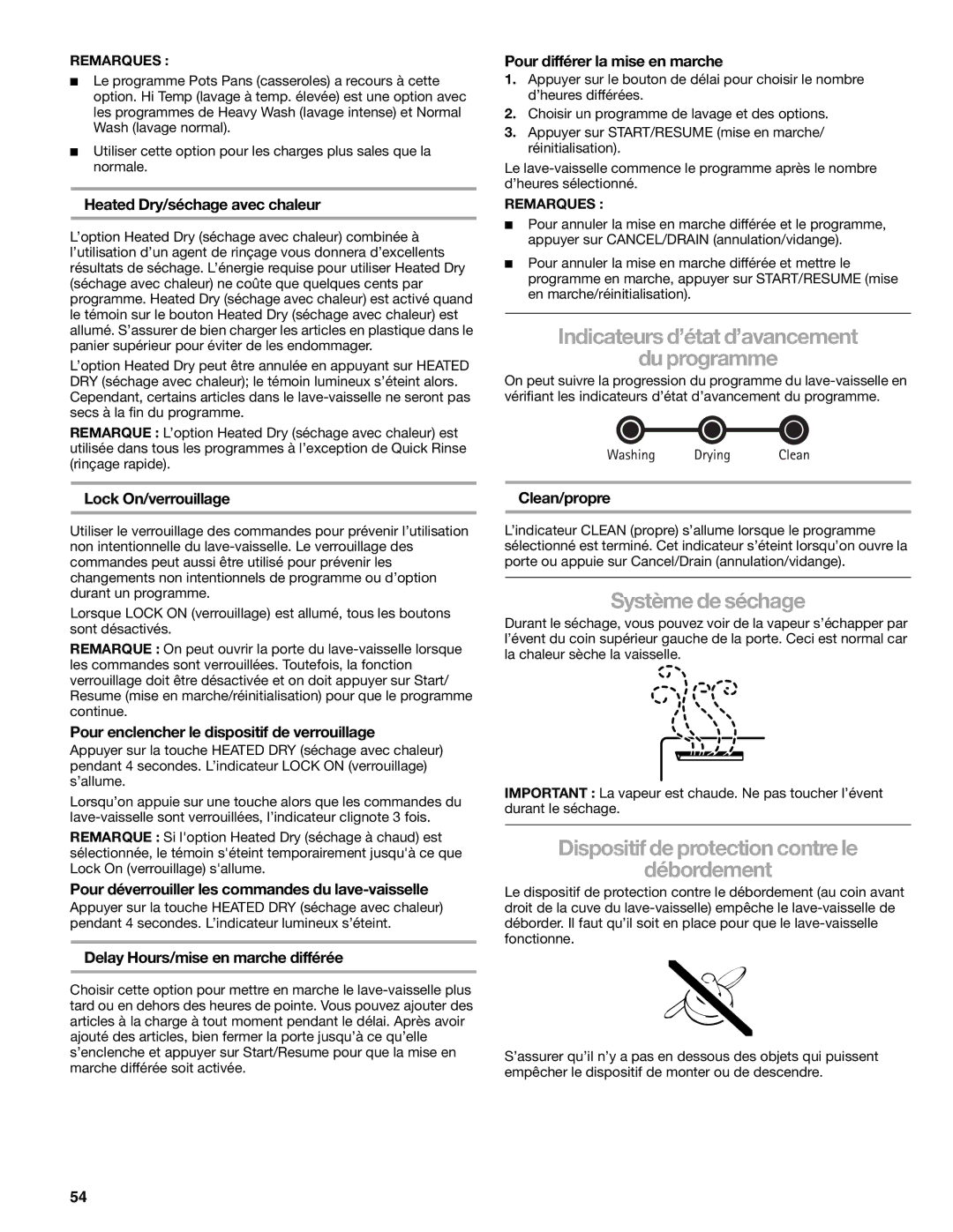 Kenmore 665.1776 manual Indicateurs d’état d’avancement Du programme, Système de séchage 