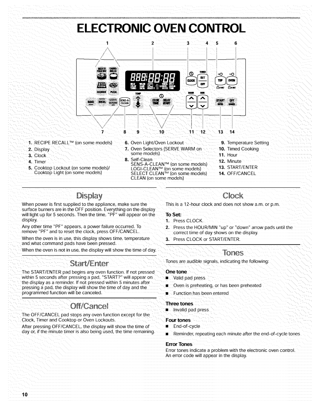 Kenmore 665.72002 manual One tone, Valid Dad Dress, Startjenter OFF/CANCEL, Four tones, Error Tones 