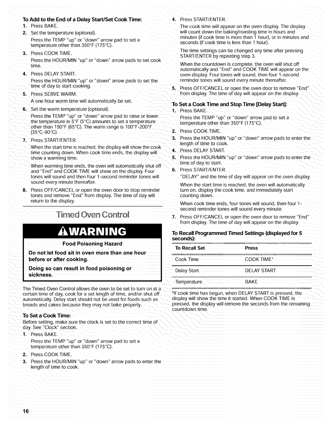 Kenmore 665.72002 manual Med Oven Con o, To Recall Programmed Timed Settings displayed for 5 seconds 