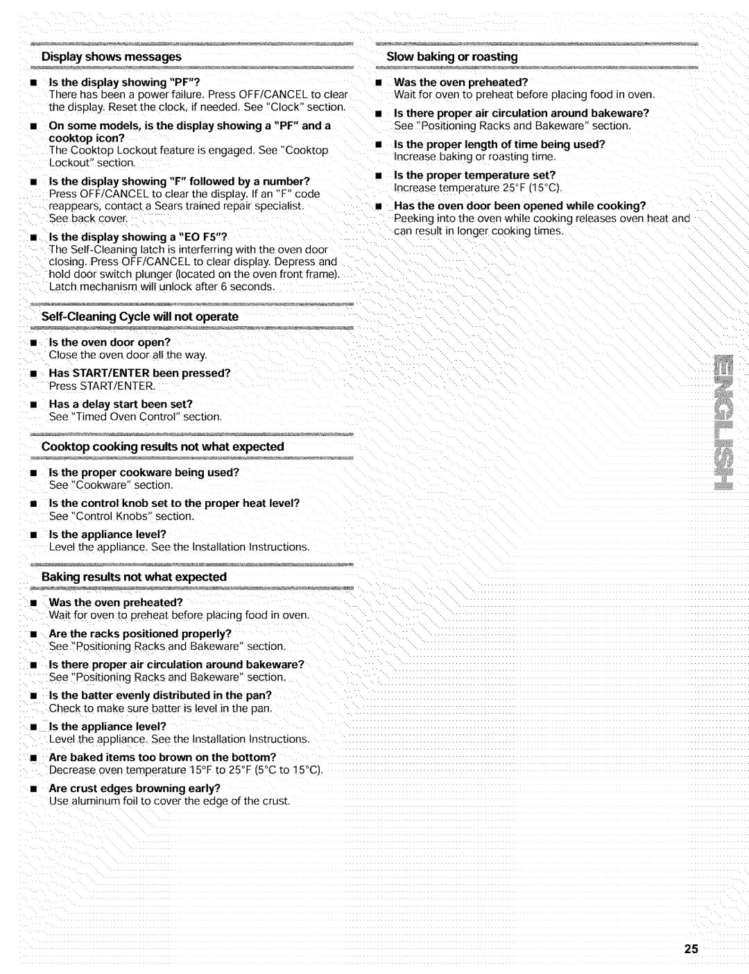 Kenmore 665.72002 manual Baking results not what expected 