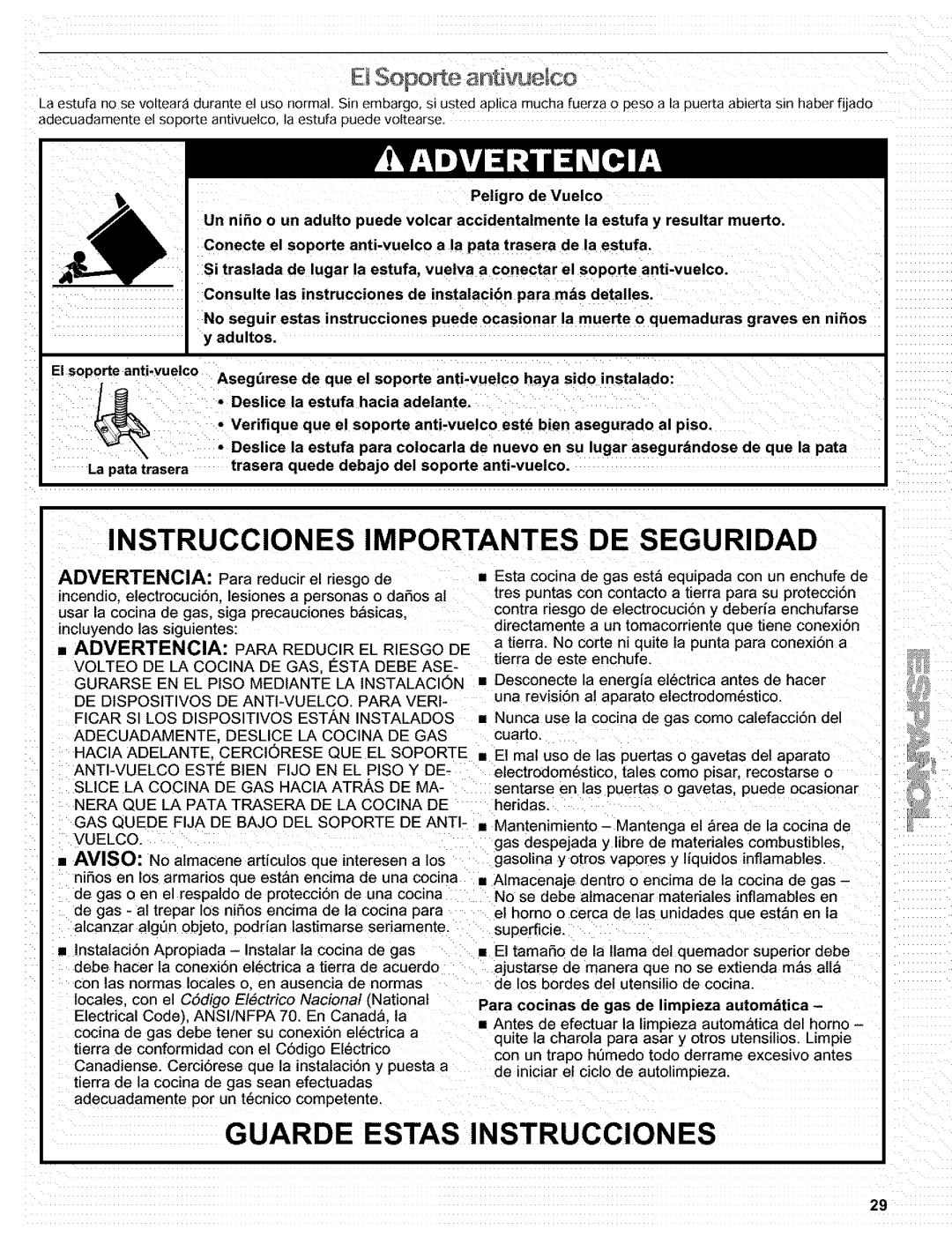 Kenmore 665.72002 manual INSTRUCClONES Importantes DE Seguridad, Para cocinas de gas de limpieza autom&tica 