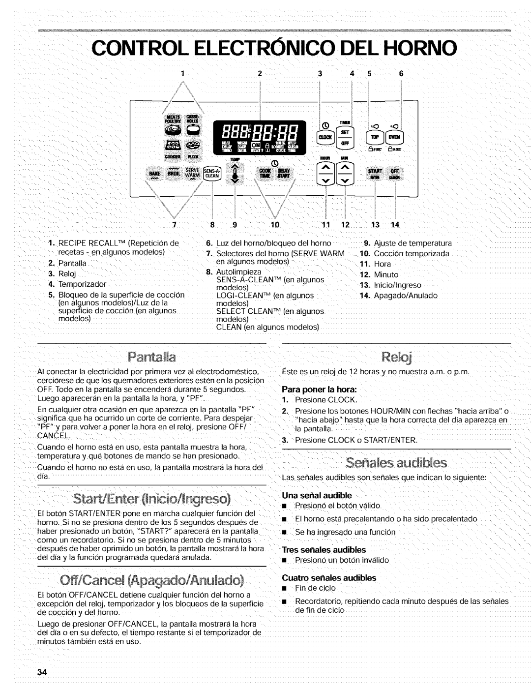 Kenmore 665.72002 manual Enter Jnicio/ ngreso, Cuatro seales audibles, Fin deciclo 