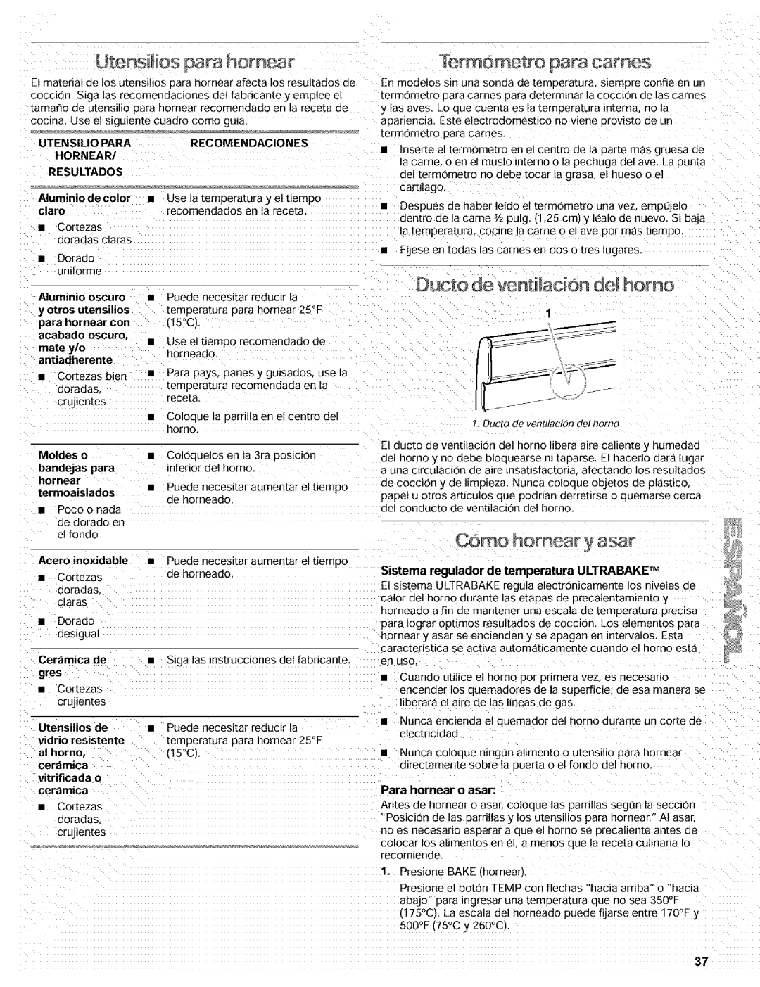 Kenmore 665.72002 manual Ducto de venti acion Homo, Coma homear y asar, Para hornear o asar, Hornear Resultados 