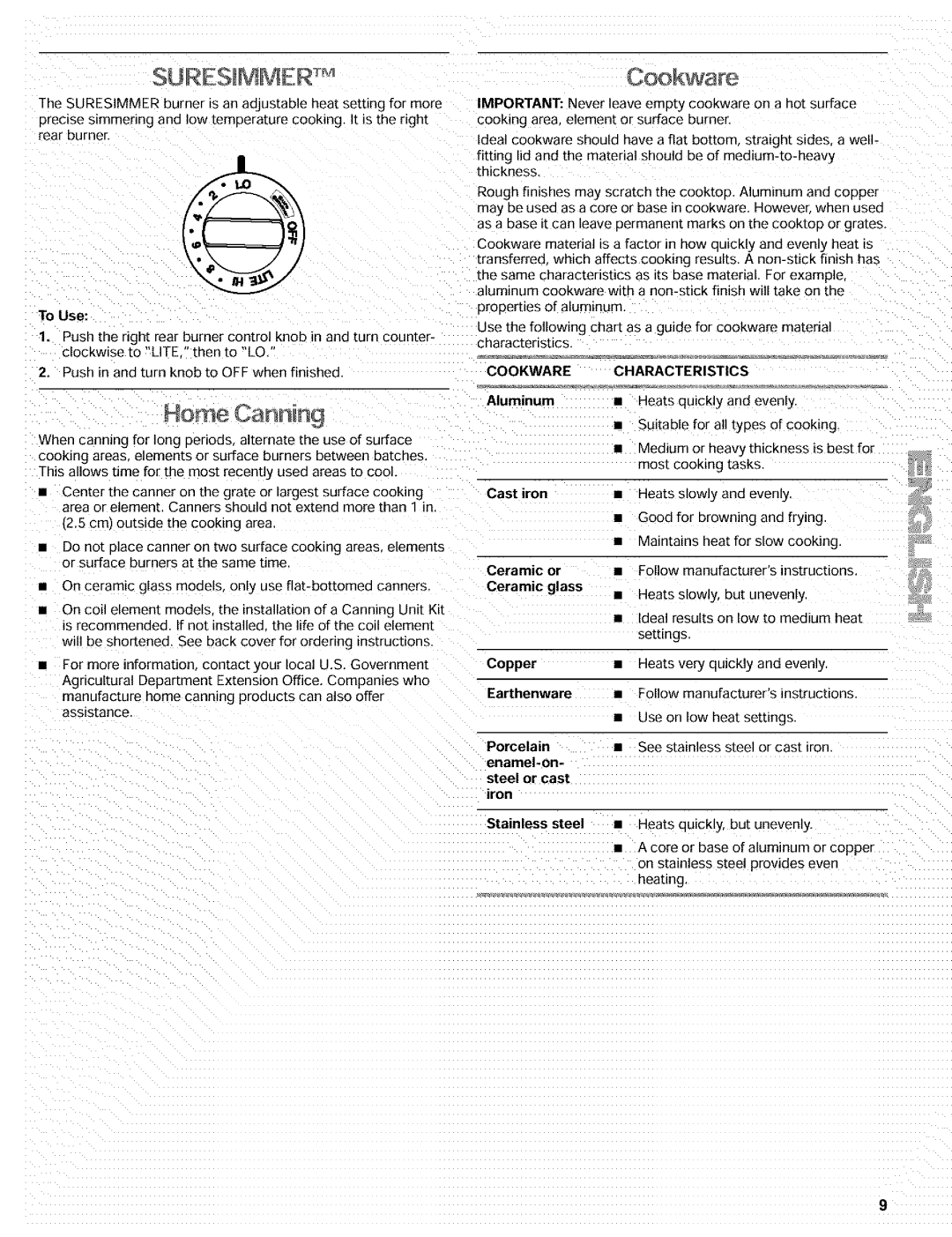 Kenmore 665.72002 manual To Use, Aluminum, Cast iron, Ceramic Glass, Copper, Porcelain 