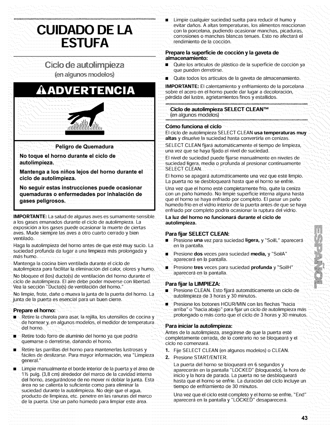 Kenmore 665.72002 manual Cuidado De La Estufa, de auto m, eza, Peligro de Quemadura 