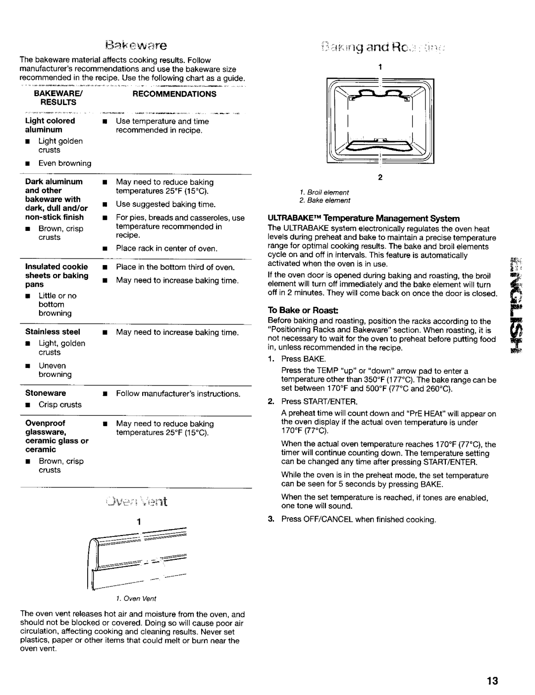 Kenmore 665.72024, 665.75029, 665.72022, 665.72029, 665.75022, 665.75025 manual Ew re, Bakeware Results, Recommendations 