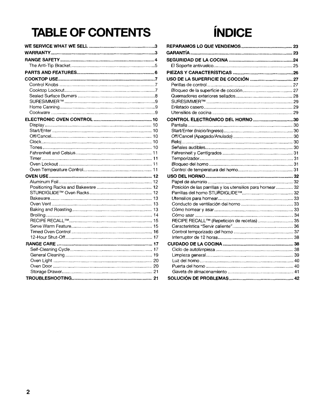 Kenmore 665.72022, 665.75029, 665.72024, 665.72029, 665.75022, 665.75025 manual Table of Contents 