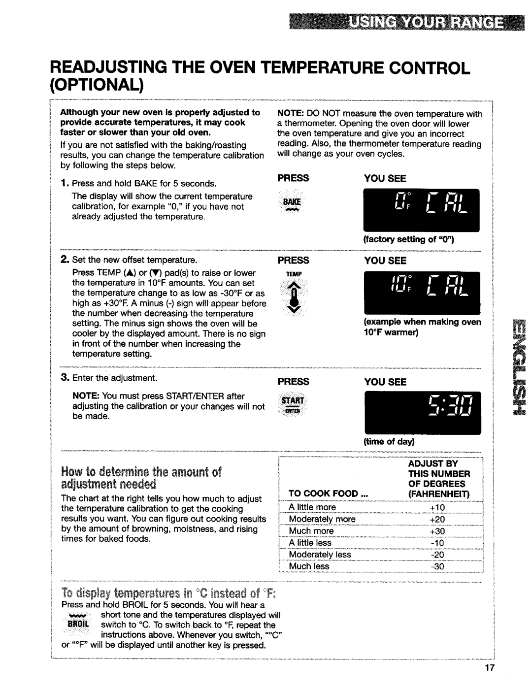 Kenmore 665.75832, 665.75837, 665.75839 manual Readjusting the Oven Temperature Control Optional, Howto determinethe amountof 