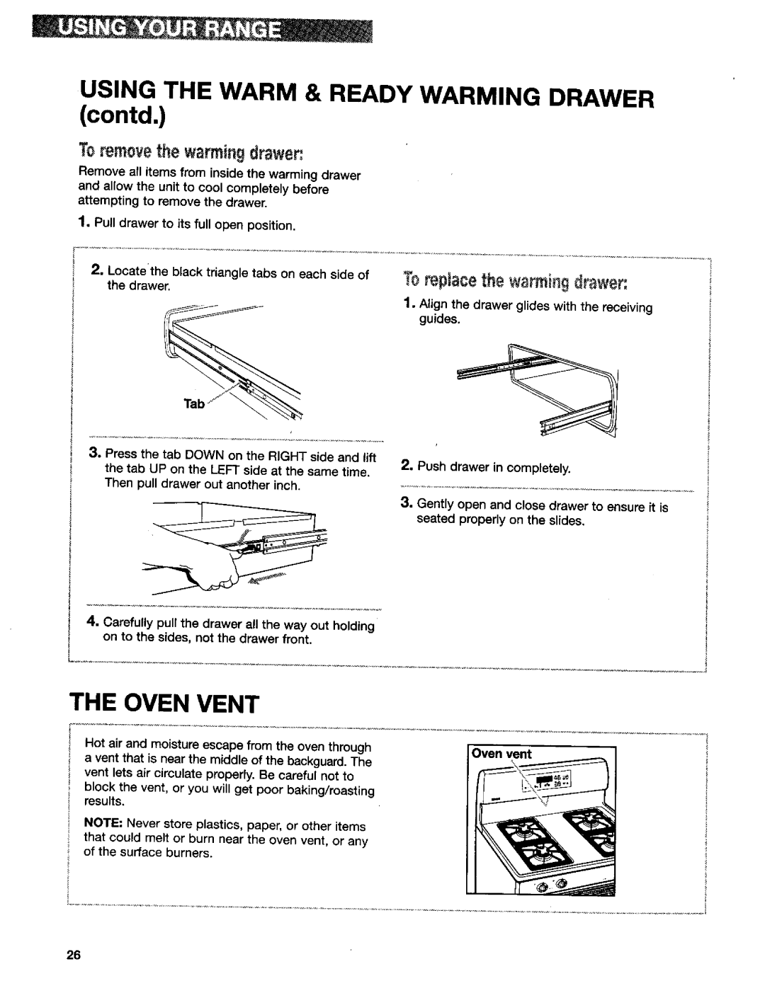 Kenmore 665.75832, 665.75837, 665.75839 manual Oven Vent, Torplaceth warmingdrawer 