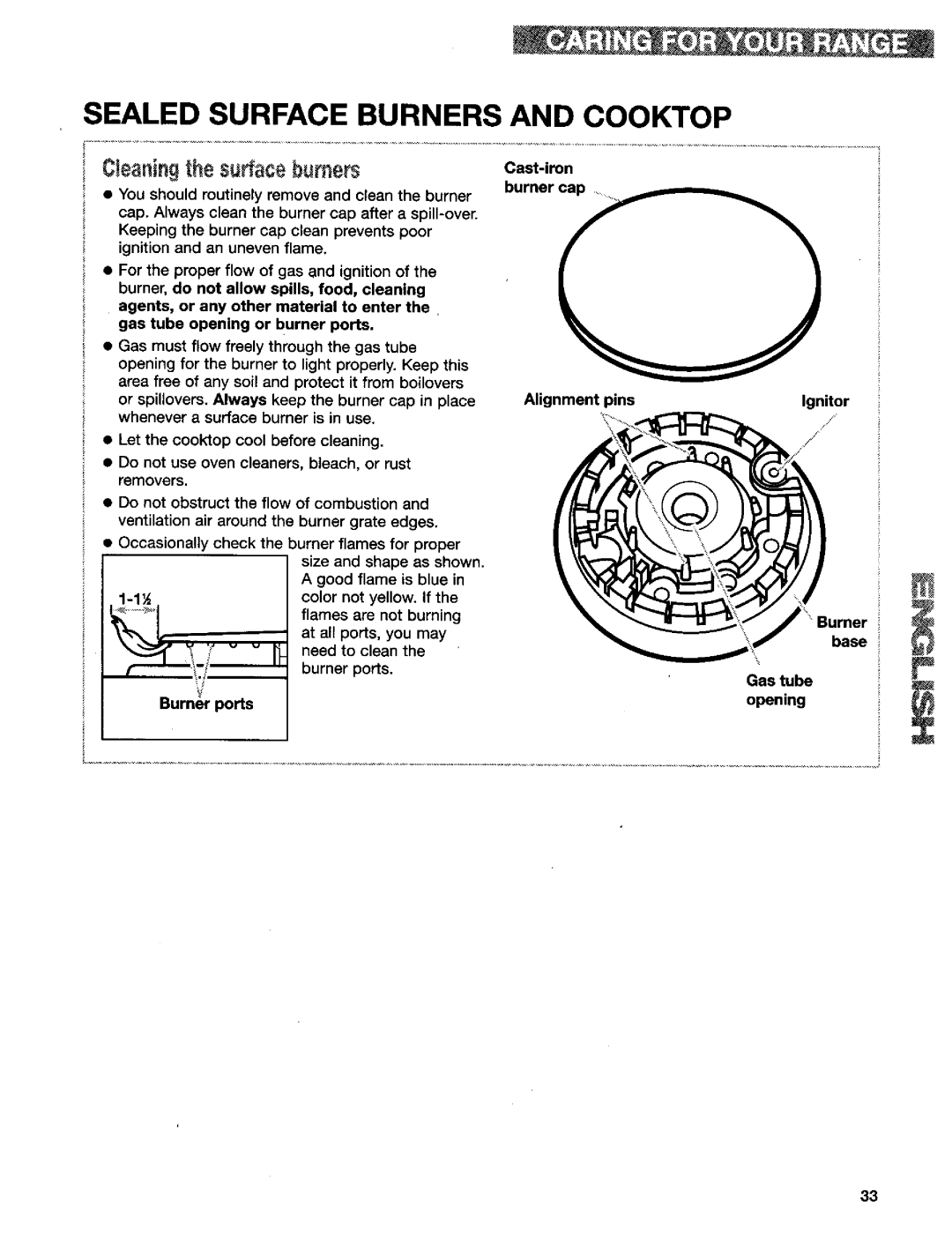 Kenmore 665.75837, 665.75839 manual Sealed Surface Burners and Cooktop, Cleaningthe surfaceburners, Burner Ports Cast-iron 