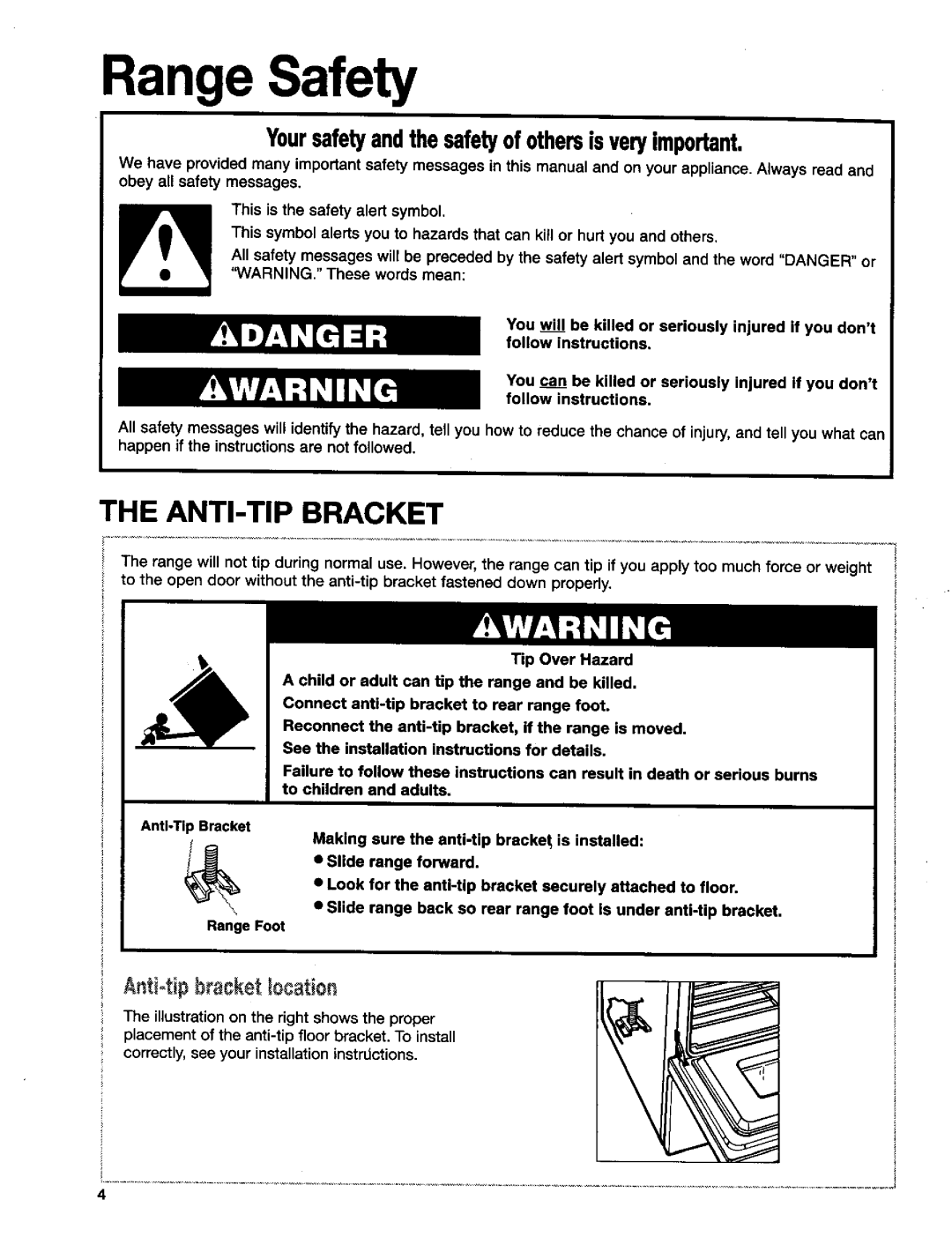 Kenmore 665.75839, 665.75837, 665.75832 manual ANTI-TIP Bracket, Yoursafetyandthesafetyof othersisveryimportant 