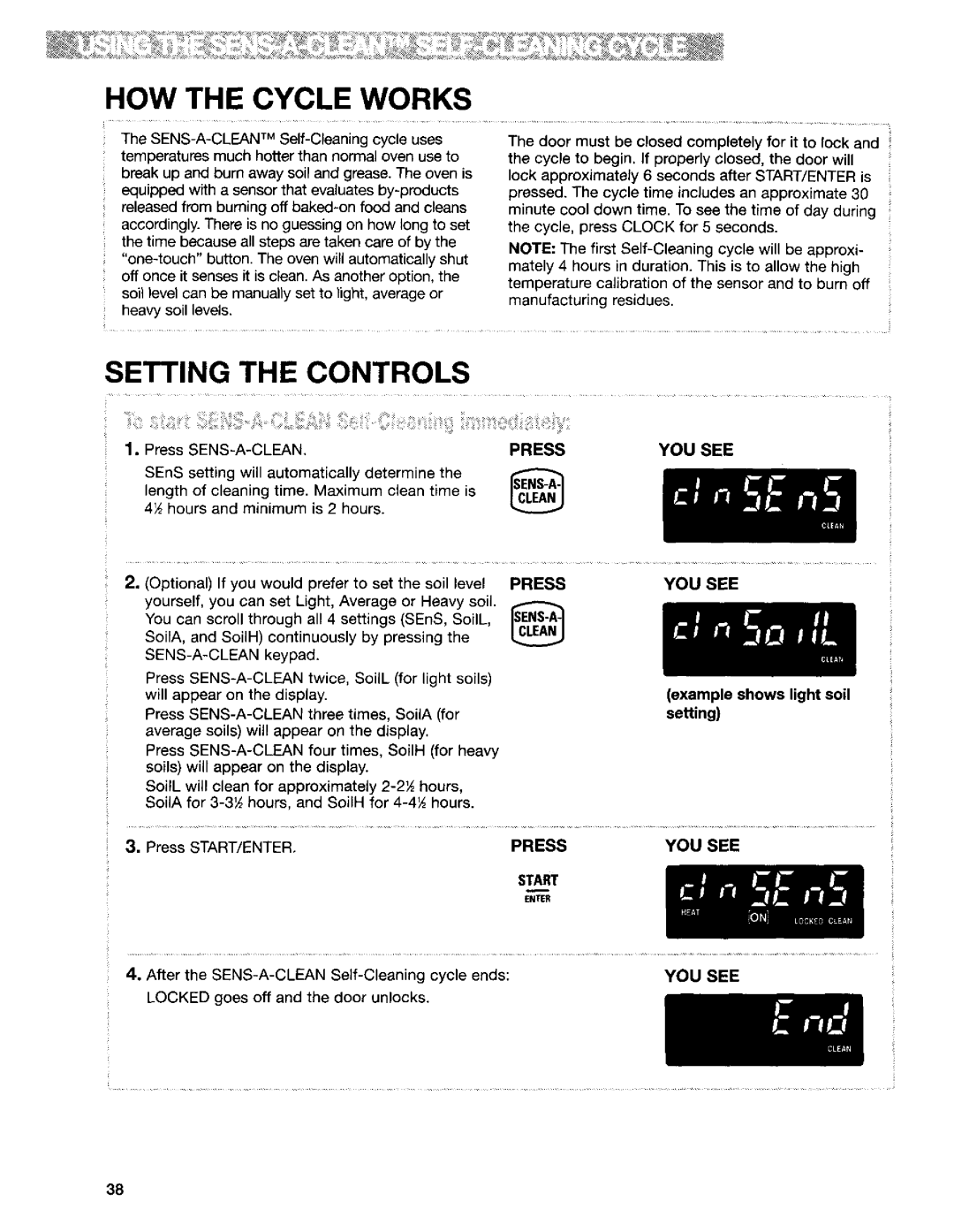 Kenmore 665.95829, 665.95822, 665.95824 manual Setting the Controls, Example shows light soil setting Press START/ENTER 