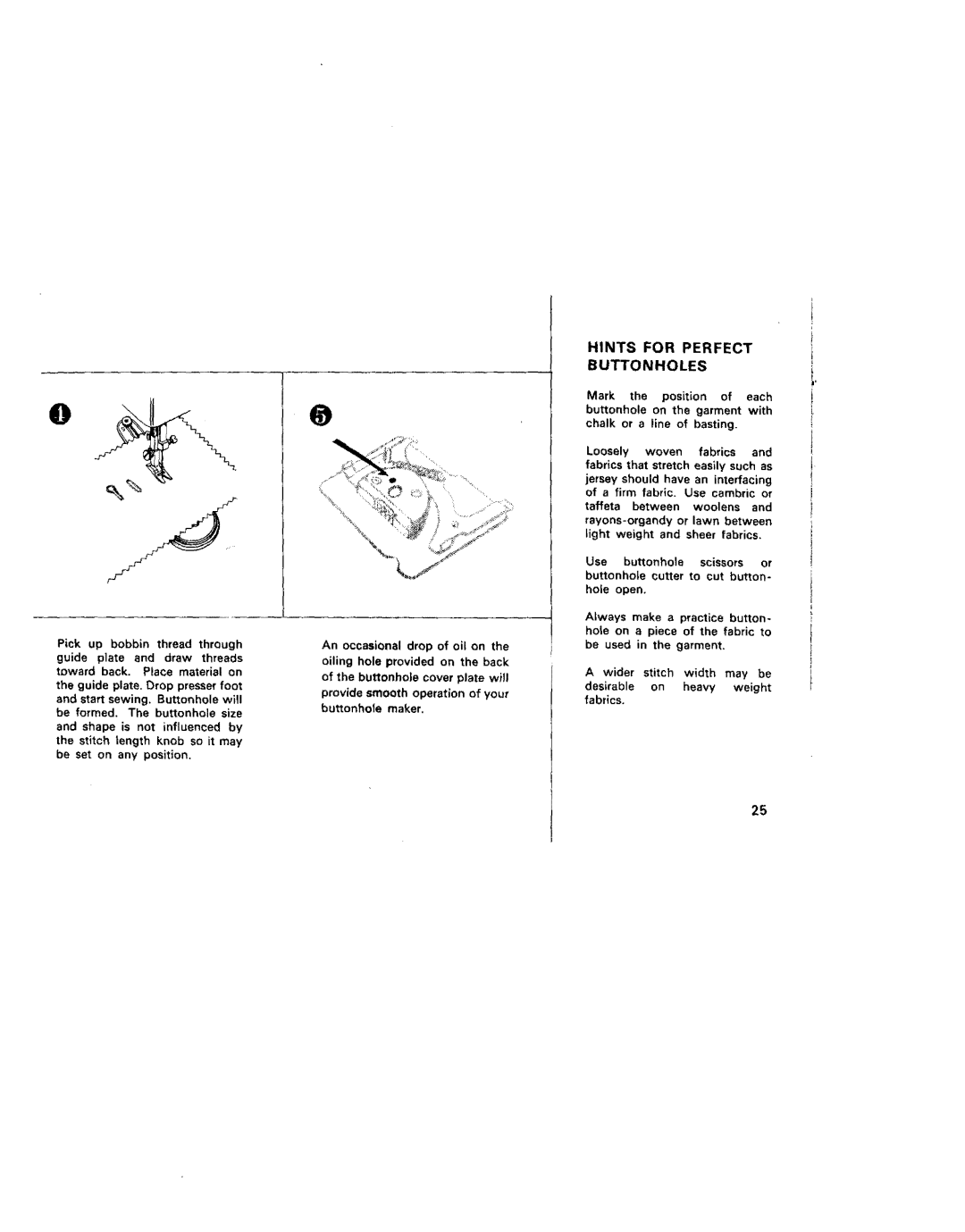 Kenmore 1650, 68, 95, 1750, 96, 1651, 1600, 1654, 1652 manual Hints for Perfect Buttonholes 