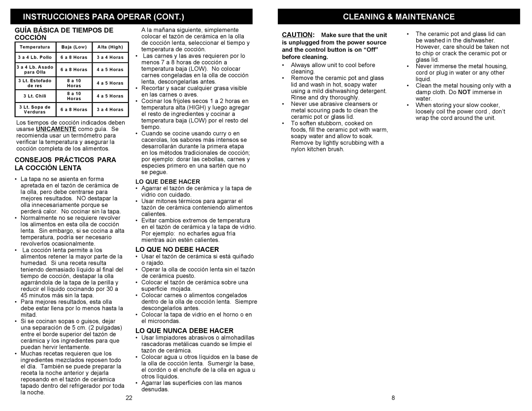 Kenmore 68332 Instrucciones Para Operar Cont, Cleaning & Maintenance, Guía Básica De Tiempos De Cocción, Lo Que Debe Hacer 