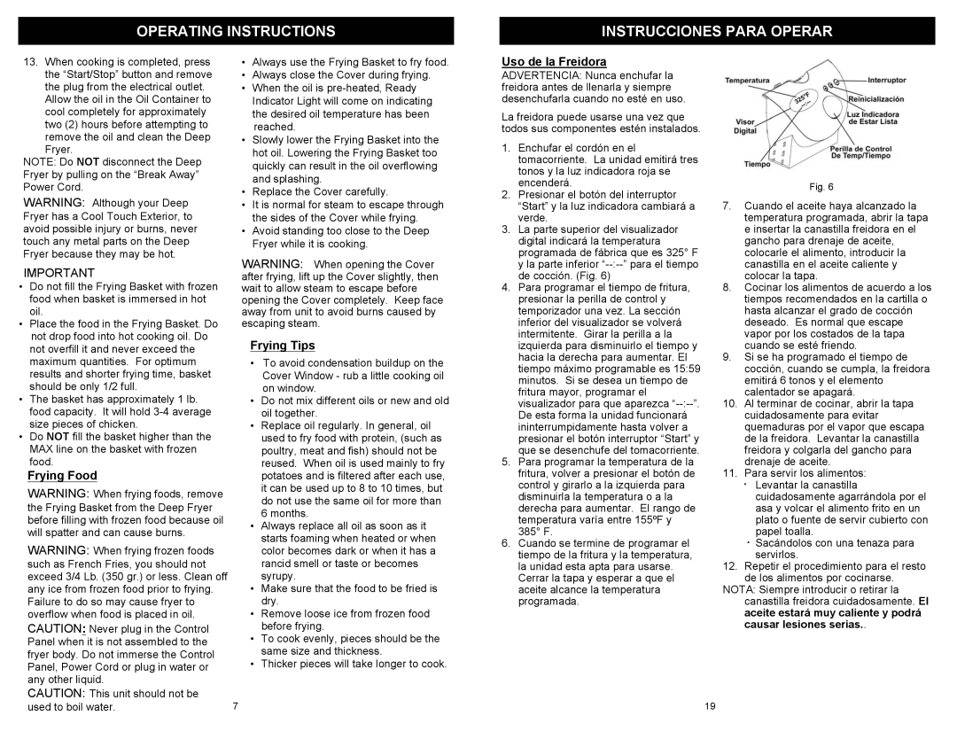 Kenmore 69298 owner manual Frying Food, Frying Tips, Uso de la Freidora 