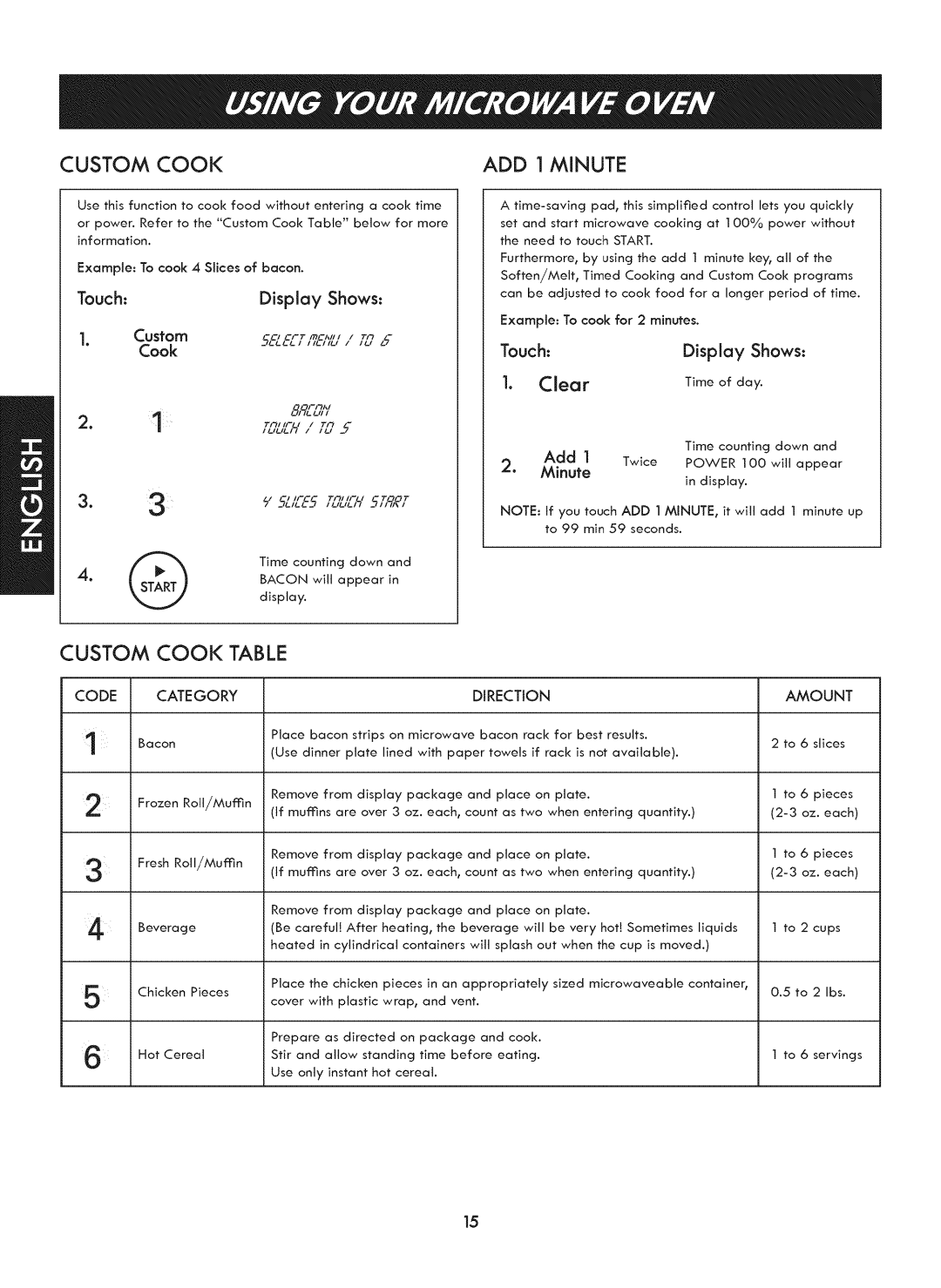 Kenmore 721. 7920 manual Custom Cook, ADD I Minute 