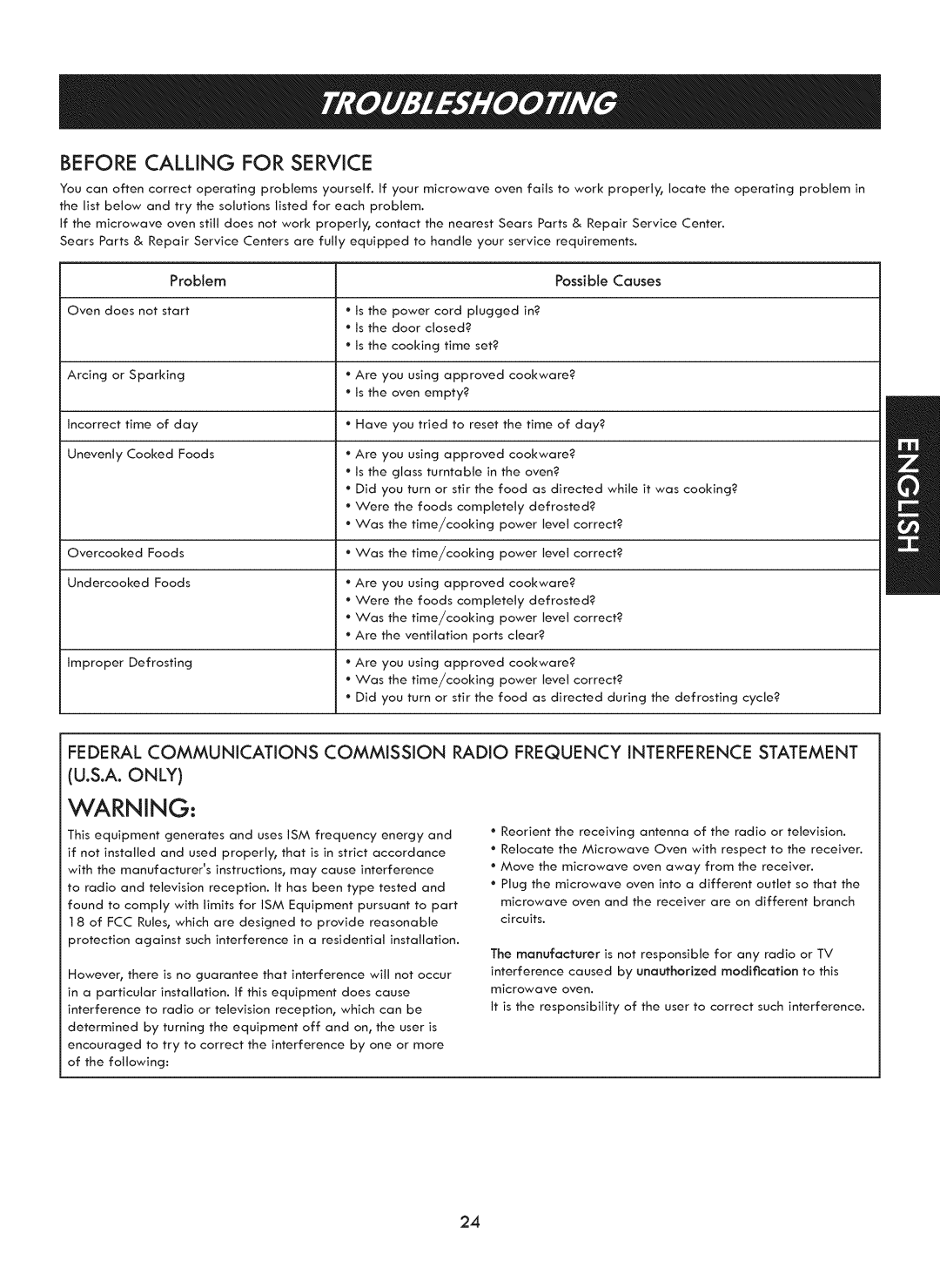 Kenmore 721. 7920 manual Before Calling for Service, A. only 