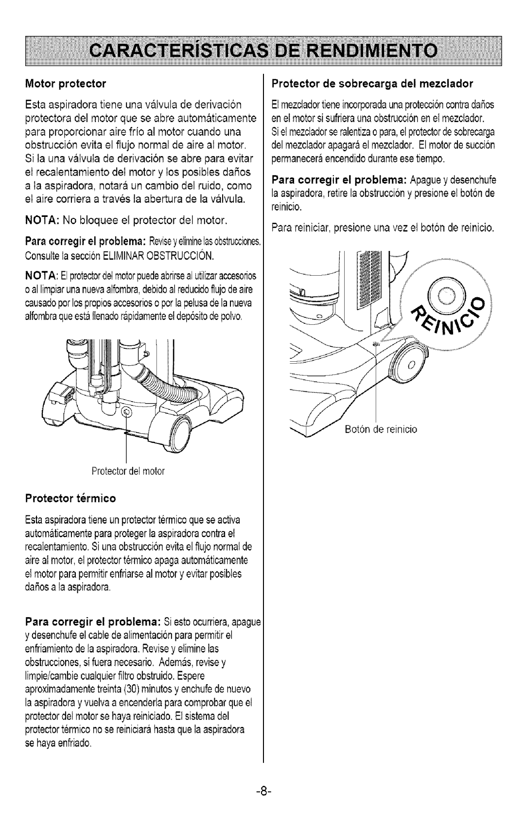 Kenmore 721.358205 owner manual Protector trmico, Motor protector Protector de sobrecarga Del mezclador 