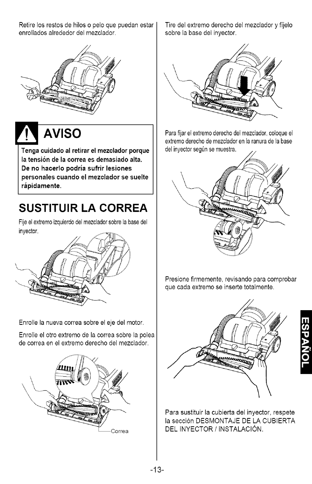 Kenmore 721.358205 owner manual Sustituir LA Correa 