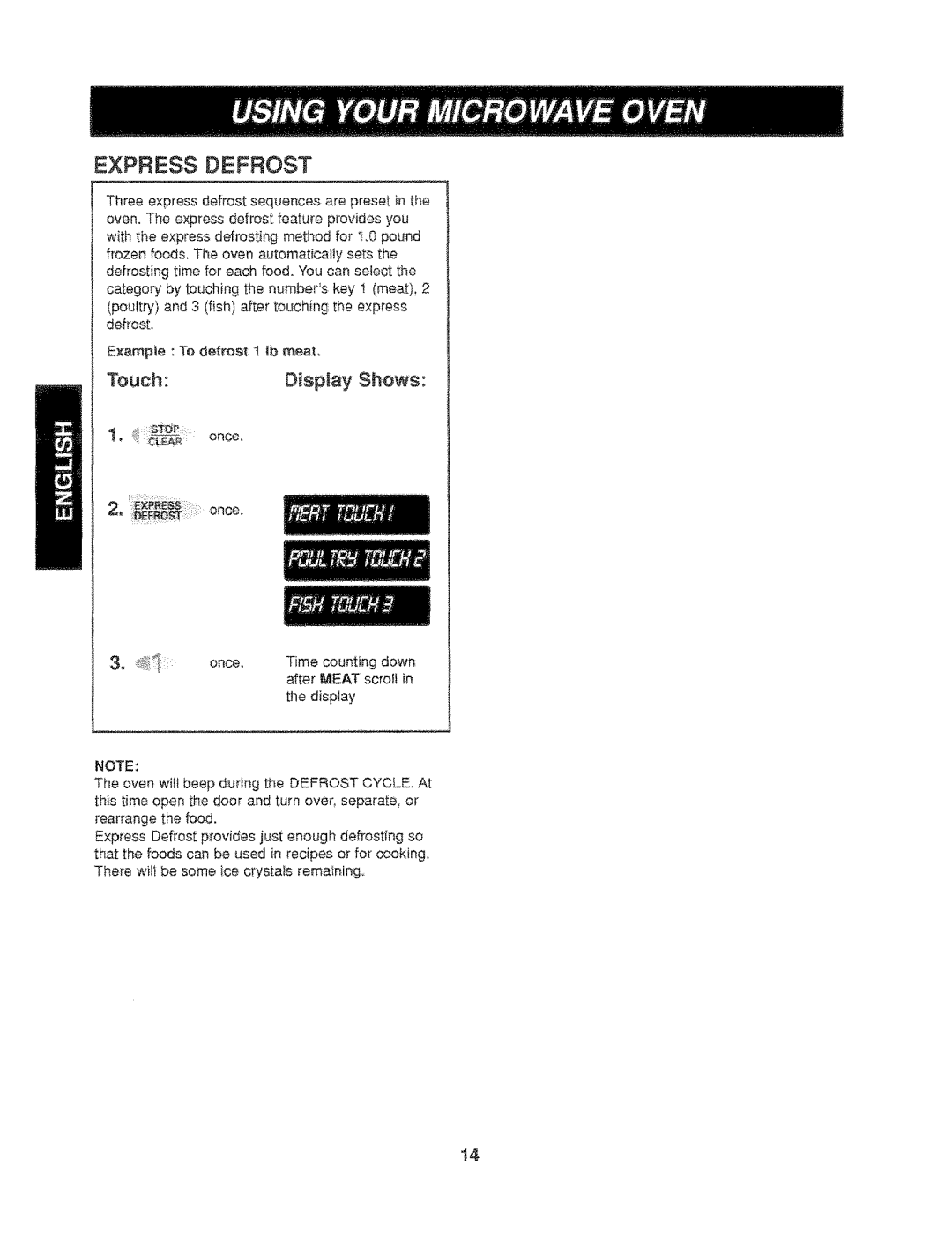 Kenmore 721.61289, 721.61282 manual Express Defrost 