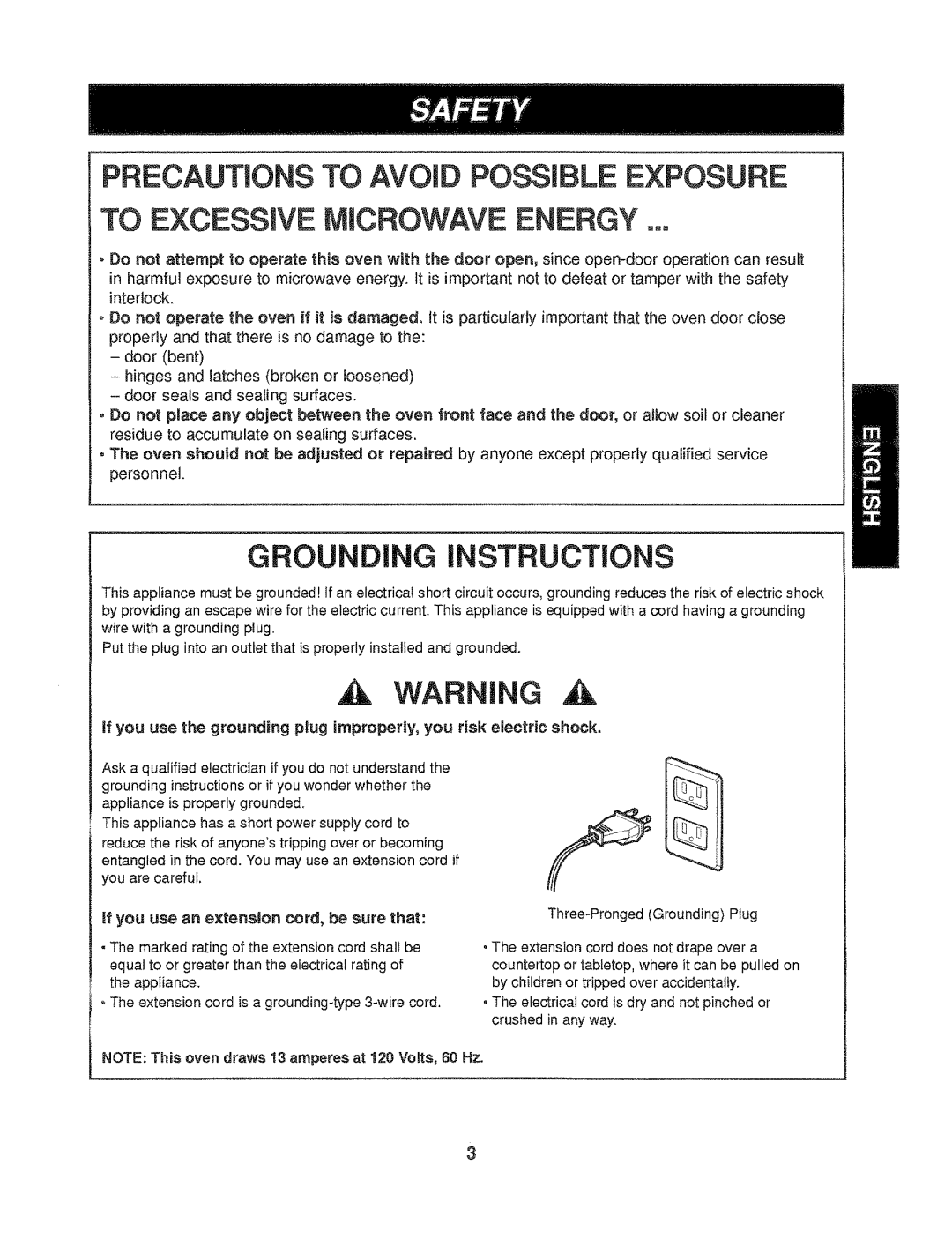 Kenmore 721.61289, 721.61282 manual Grounding Instructions 