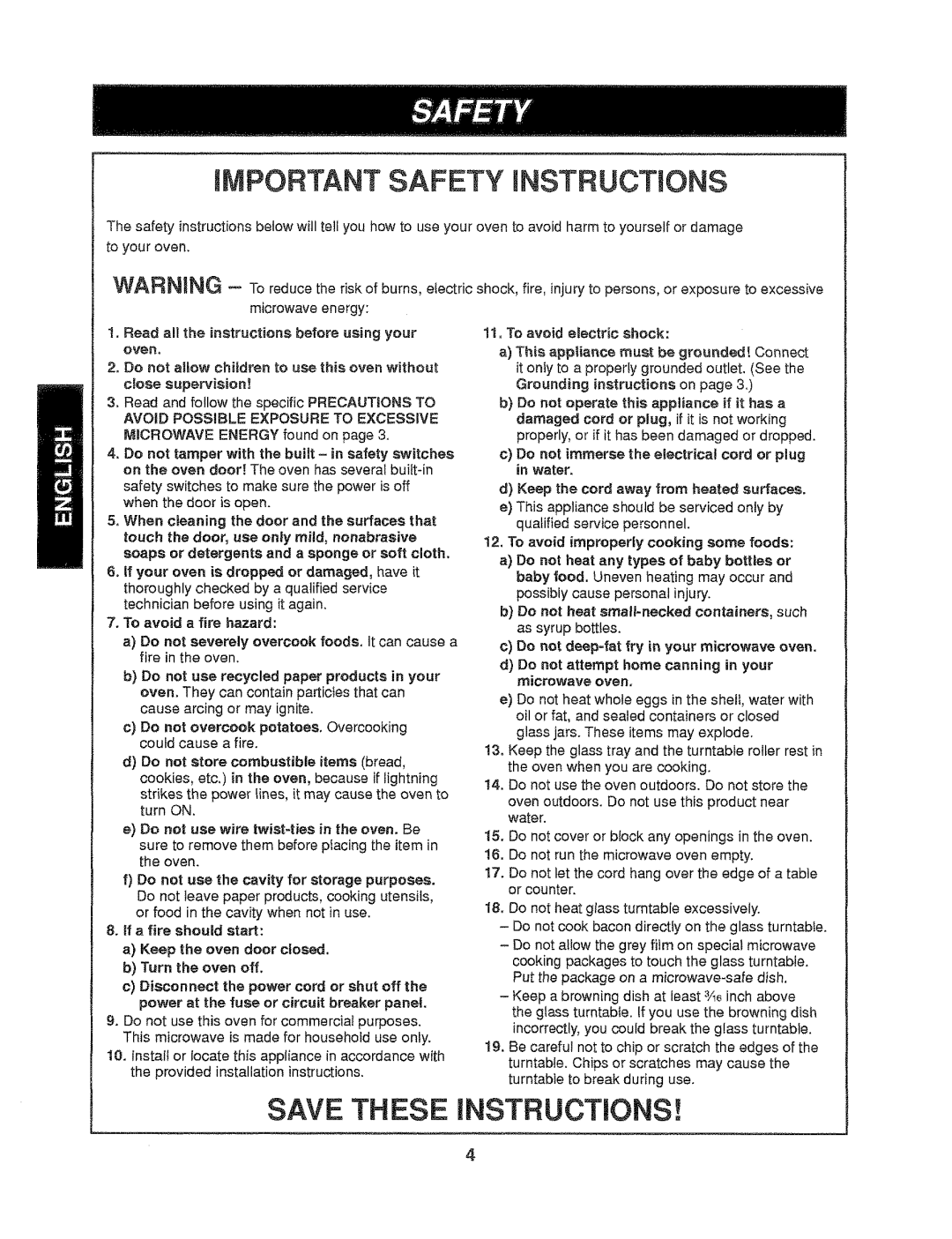 Kenmore 721.61282, 721.61289 manual IMPORTANT Safety Mnstructions 