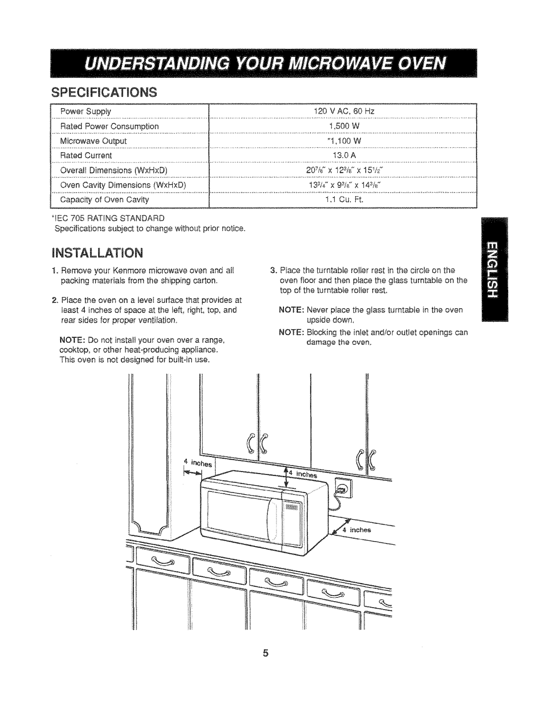 Kenmore 721.61289, 721.61282 manual Specifications 