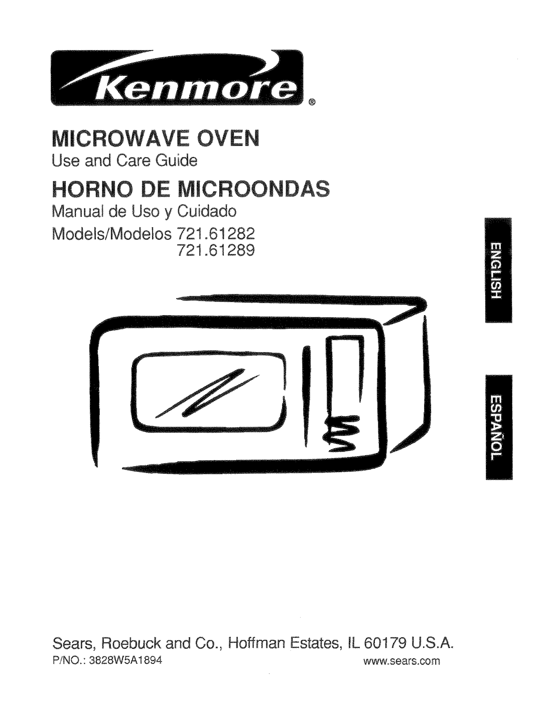 Kenmore 721.61289 manual Cfiowave Oven, Hofino Microondas, Use and Care Guide, Manual de Uso y Cuidado, P/NO. 3828WSA1894 