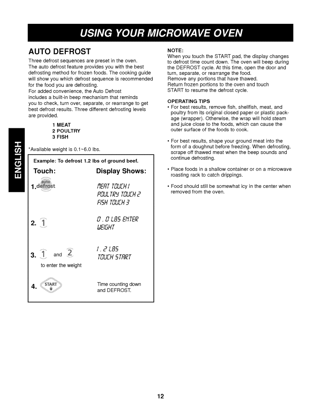 Kenmore 721.62342 manual Auto Defrost, Example To defrost 1.2 Ibs oif ground beef 