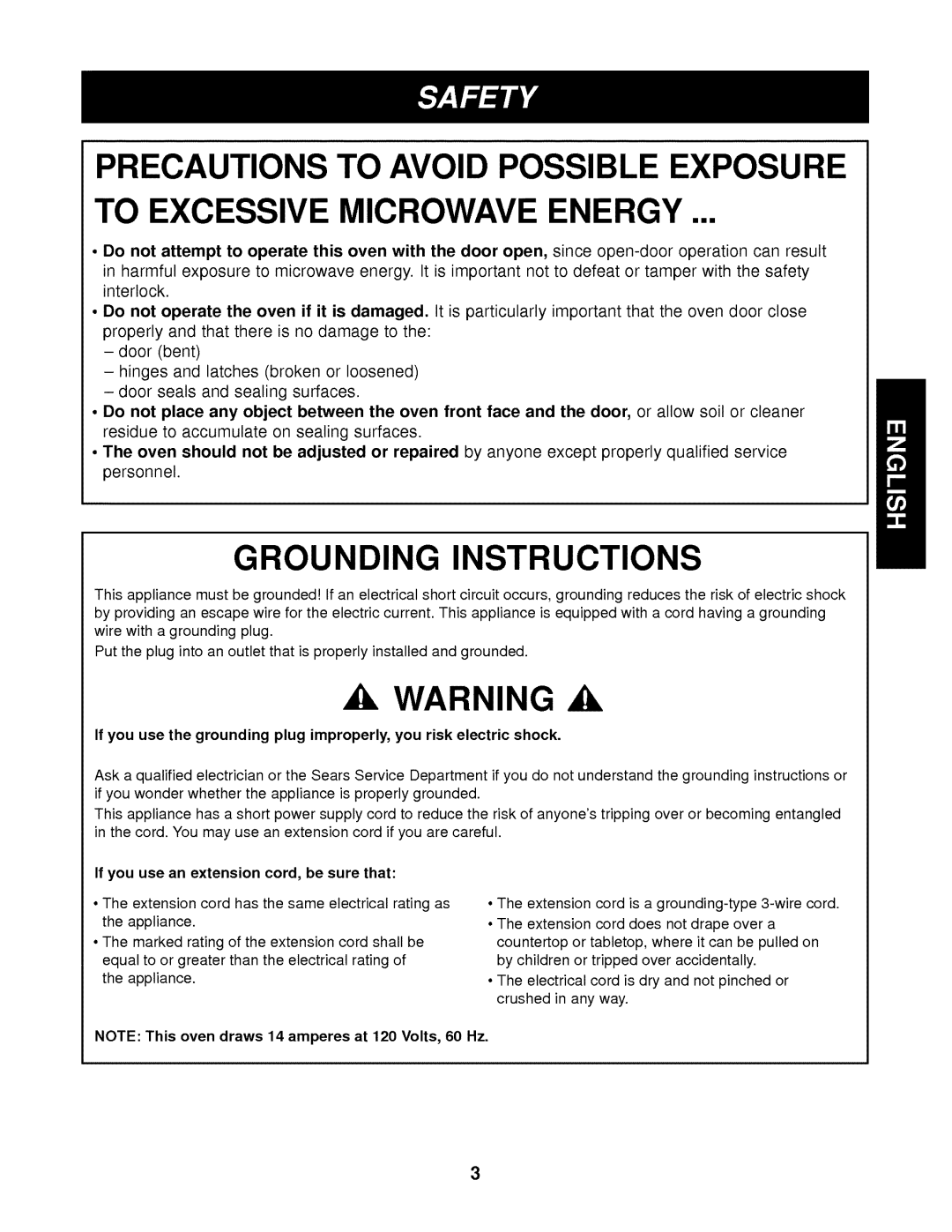 Kenmore 721.62342 manual Grounding Instructions, If you use an extension cord, be sure that 