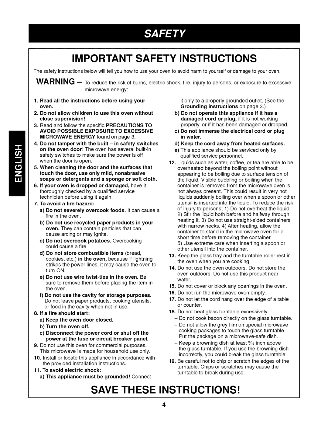 Kenmore 721.62342 manual Important Safety Instructions 