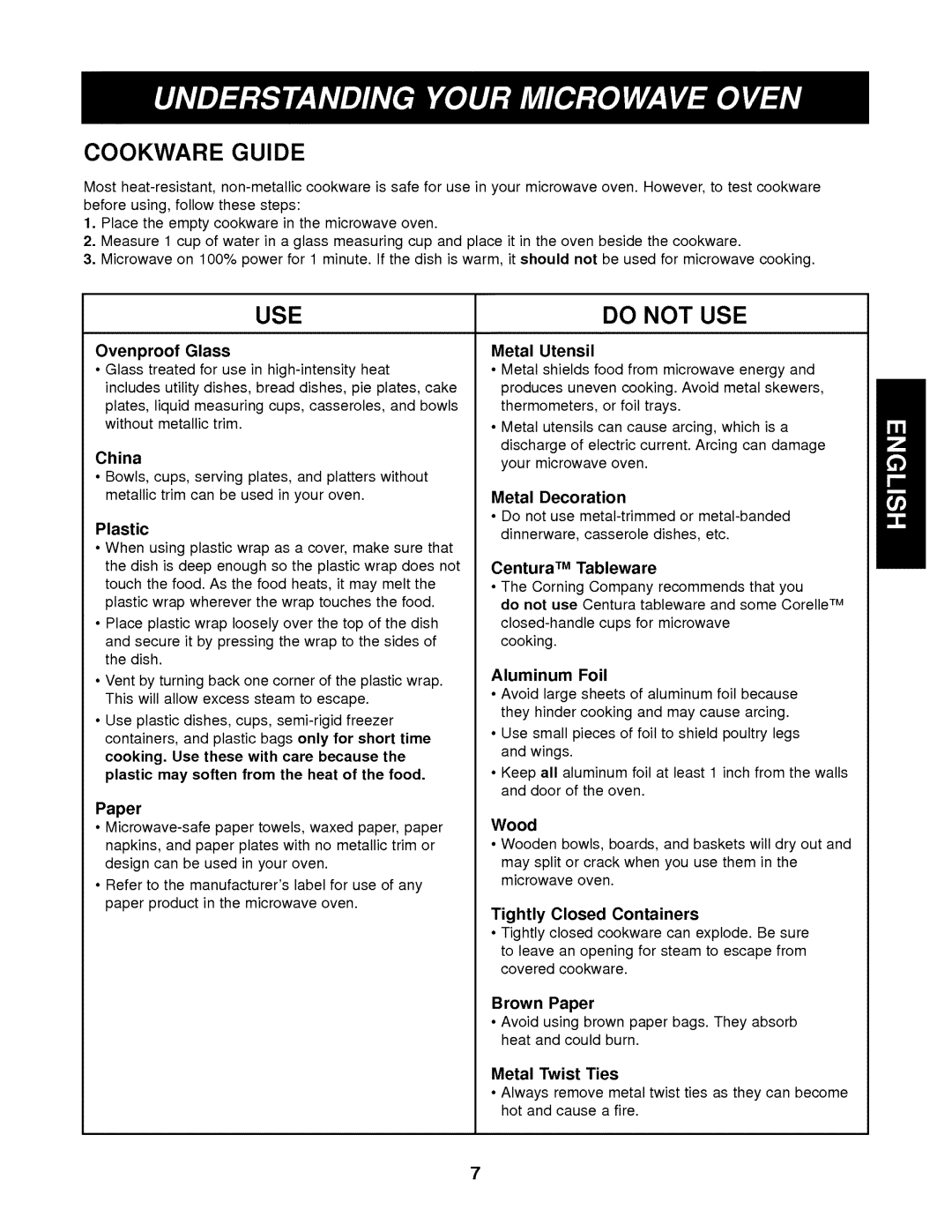 Kenmore 721.62342 manual Cookware Guide, Use, Do not USE 