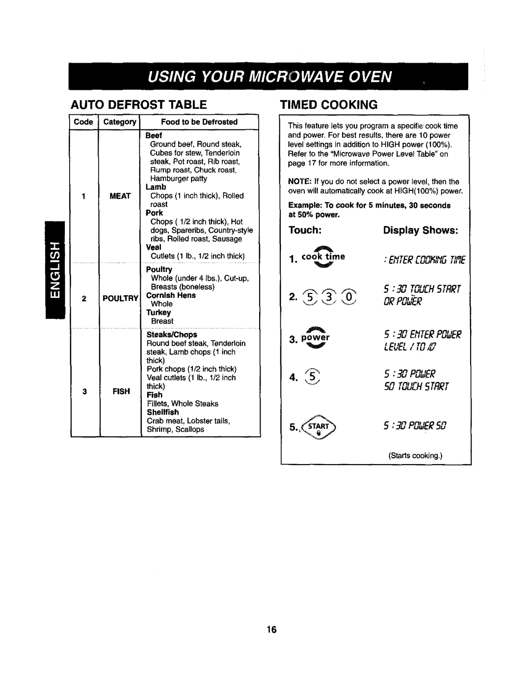 Kenmore 721.62364, 721.62362, 721.62369 manual Auto Defrost Table, Timed Cooking 