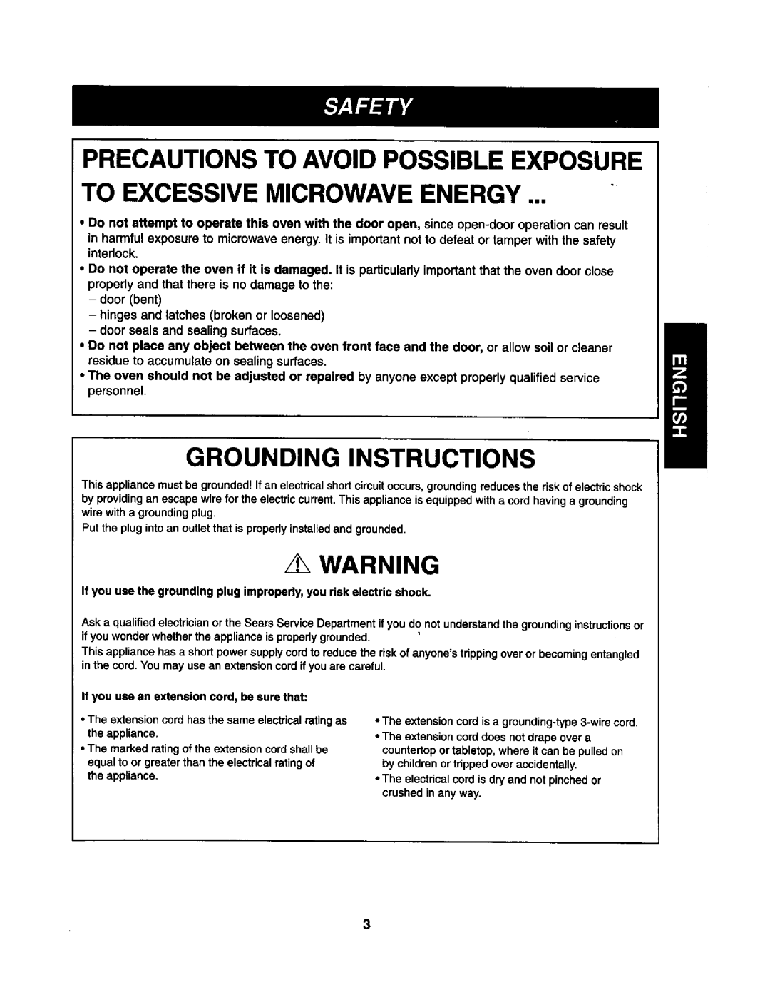 Kenmore 721.62362, 721.62364, 721.62369 manual Grounding Instructions 