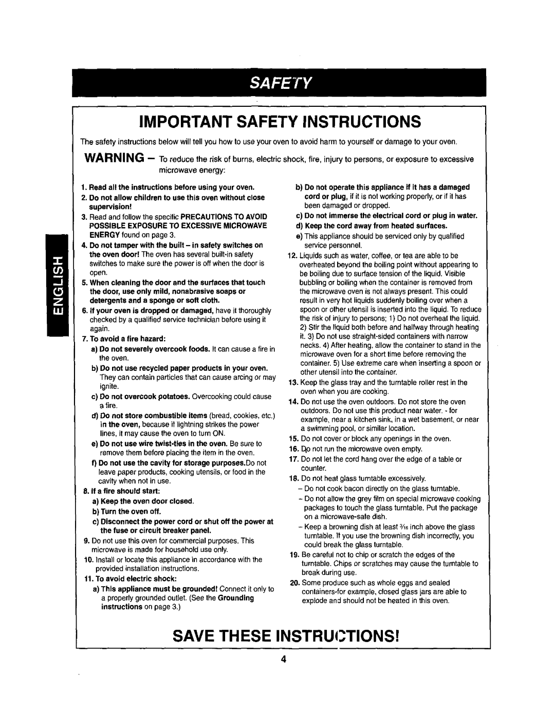 Kenmore 721.62364, 721.62362, 721.62369 manual Important Safety Instructions, Save These Instructions 