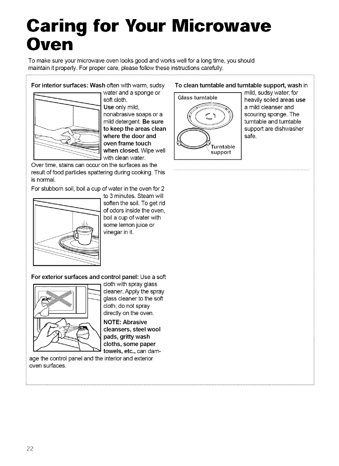 Kenmore 721.62752, 721.62759 manual Caring for Your Microwave Oven, To clean turntable and turntable support, wash 