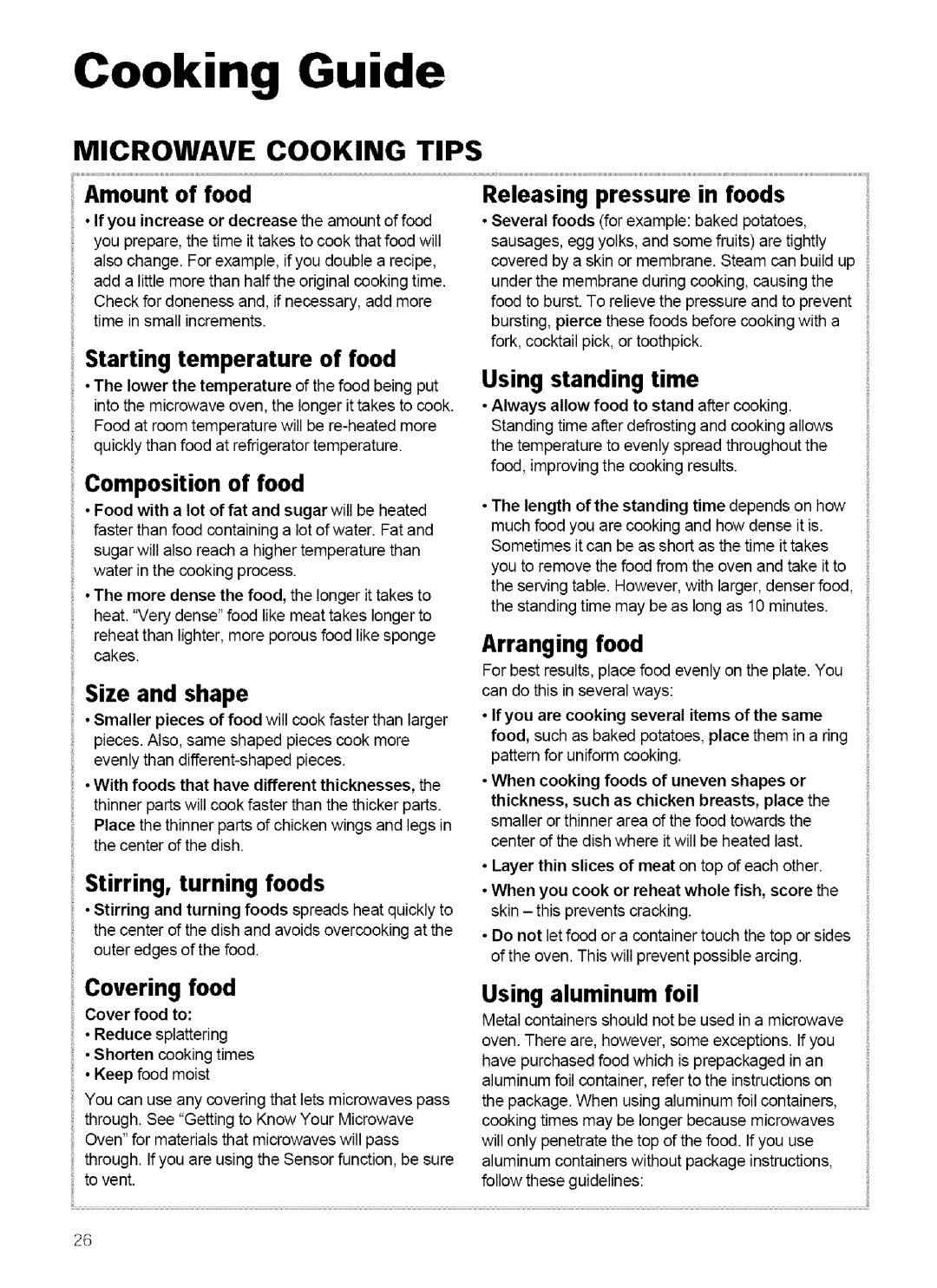 Kenmore 721.62752, 721.62759 manual Cooking Guide, Microwave Cooking Tips 